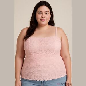 Torrid 2023 Lace Square Neck Smocked Crop Top Woman 6 Pink Coquette Streetwear